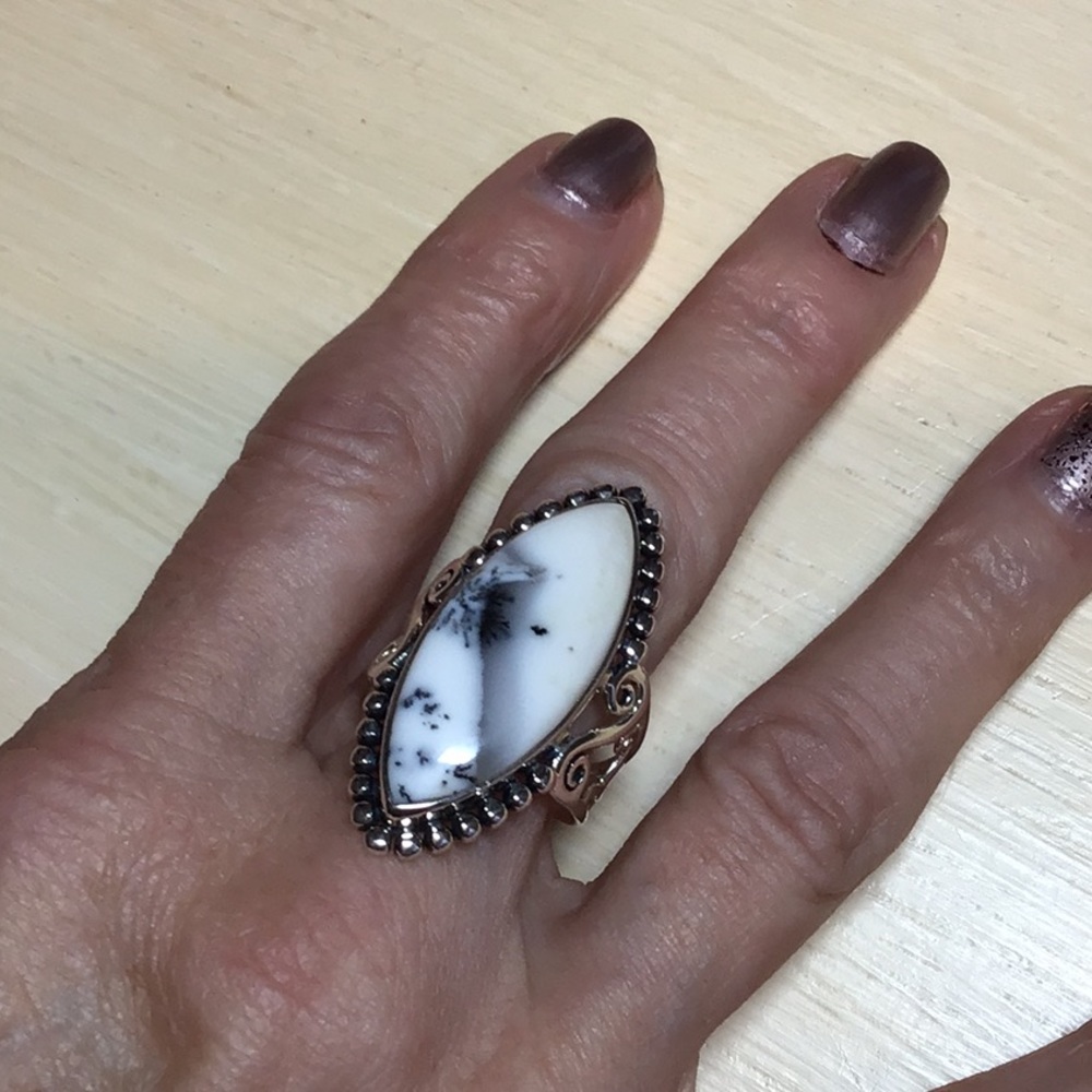 Dendritic Opal Marquise Ring - image 4